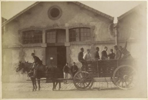 Horse and Carriage with Military Personnel at a Barracks in France