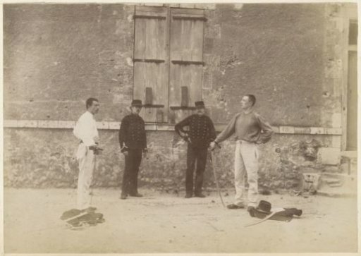 Military Personnel with Sabers at a Barracks in France