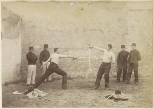 Military Personnel with Sabers at a Barracks in France
