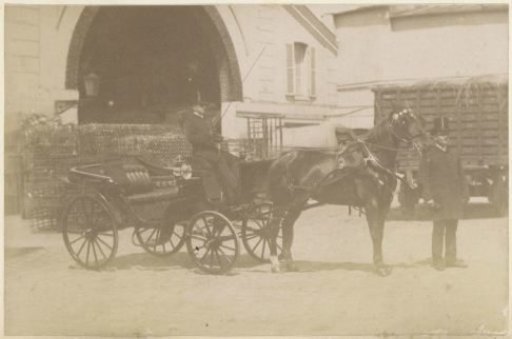 Carriage with Coachmen, Probably on the Grounds of the Distillery Delizy & Doistau Fils in Pantin