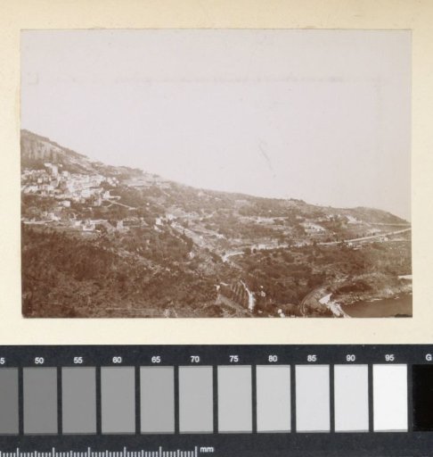 View of a mountain with a village, probably on the coast of southern France