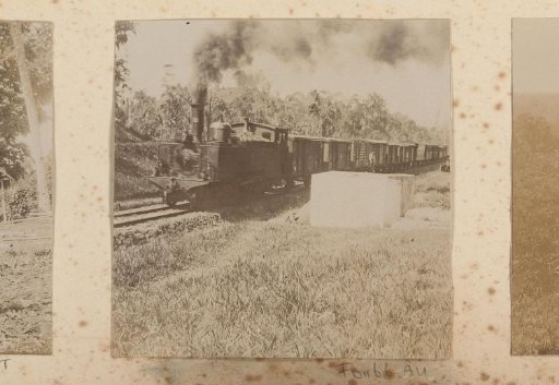 Steam locomotive pulling goods wagons