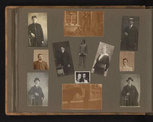 Photocollage of Twelve Portraits and the Silhouette of a Horse