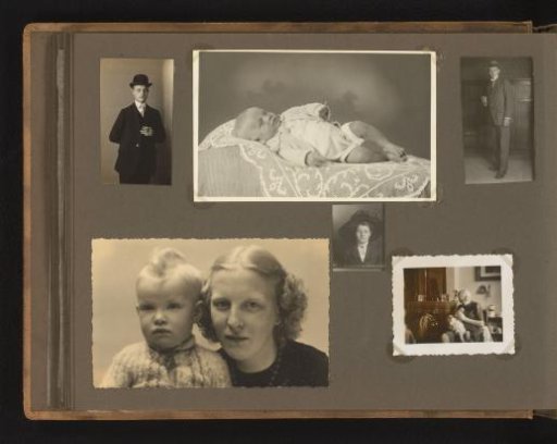Portraits and a woman giving a baby a bottle