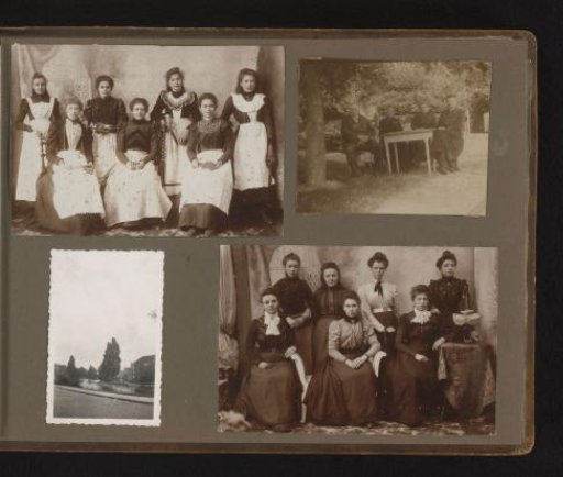 Group portraits and a view of water