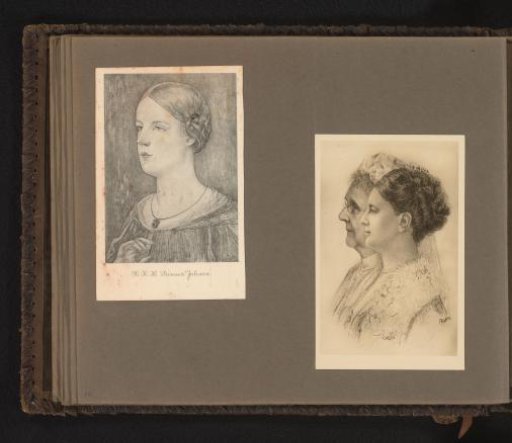 Two photographic reproductions of prints with portraits of Princess Juliana, also with Queen Mother Emma