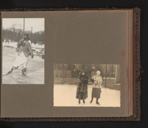 Two photographs of Princess Juliana skating, with Queen Wilhelmina