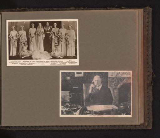 Two postcards on the occasion of the marriage of Prince George and Princess Marina and in memory of Prince Hendrik