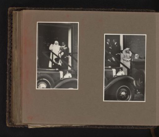 Two photographs of Queen Wilhelmina and Princess Juliana by a car