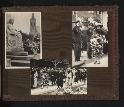 Three photographs of Princess Juliana at the unveiling of the monument for Queen Emma in The Hague