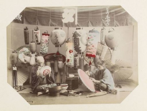 Two Japanese lantern makers in their workshop