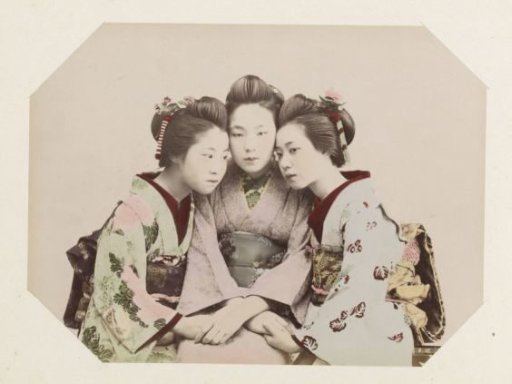 Group portrait of three Japanese girls