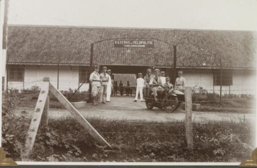 Motor Patrol in Front of the Barracks of the Field Police in Tandjongkarang (South Sumatra)