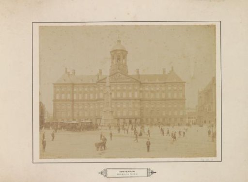 View of the Royal Palace on the Dam with 'Naatje' and horse trams in front of it