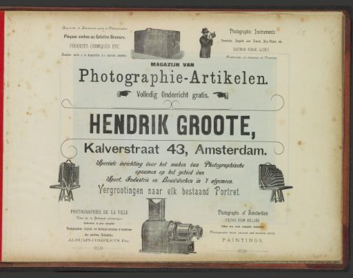 Advertisement for the Magazijn van Fotografieartikelen Hendrik Groote