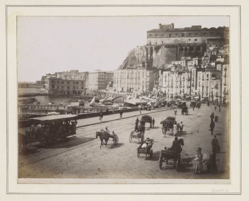 View of the Quay in the Santa Lucia District of Naples with Carts and Horse-Drawn Trams