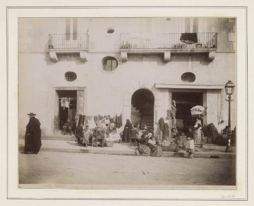 Street Scene in Italy with Women, Children and Laundry