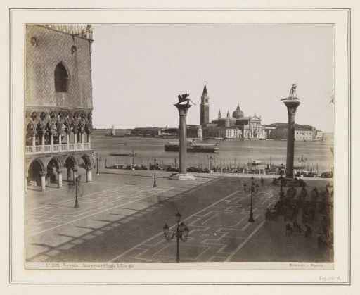 St. Mark's Square with two pillars and a view of Isola S. Giorgio in Venice