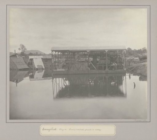 Tin dredging installation under construction at a tin company in Soengeiliat