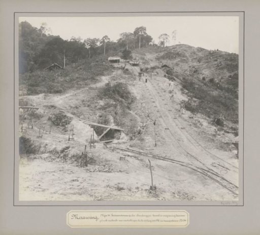 Slope with railway tracks at a tin company in Merawang
