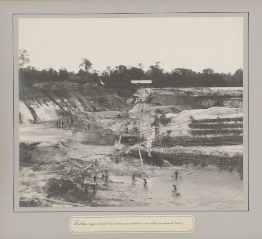 View of a tin mine in Koba with cable transport