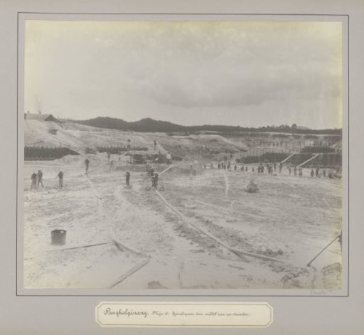 Tin mine with workers at Pangkalpinang