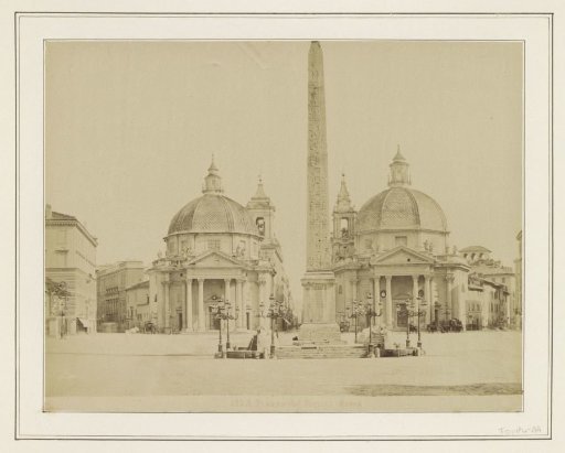 Piazza del Popolo in Rome with Santa Maria di Montesanto (left), Santa Maria dei Miracoli (right) and an Egyptian obelisk