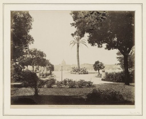 Pincian Gardens in Rome with St. Peter's Basilica on the horizon