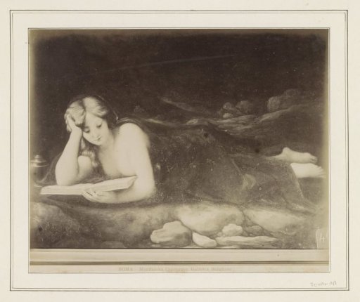 Photographic reproduction of a painting after Antonio da Correggio, depicting the Repentance of Mary Magdalene