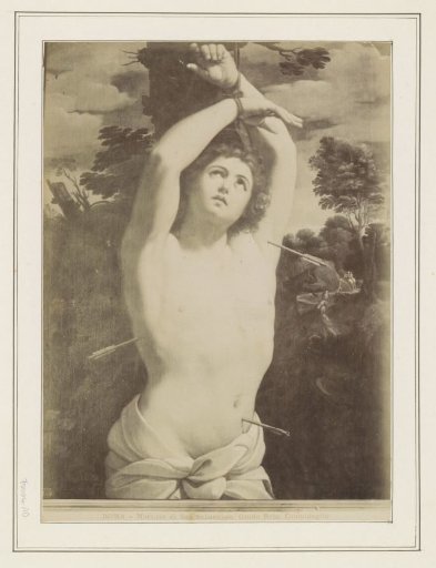 Photographic reproduction of a painting by Guido Reni, depicting the Martyrdom of St. Sebastian
