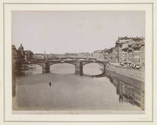 View of the Ponte a Santa Trinita, the Arno and adjacent buildings in Florence