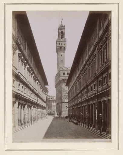 View of the Uffizi in Florence with the Palazzo Vecchio in the middle