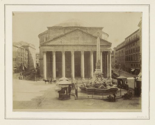 Pantheon with the Pantheon Fountain and kiosks on the Piazza della Rotonda in Rome