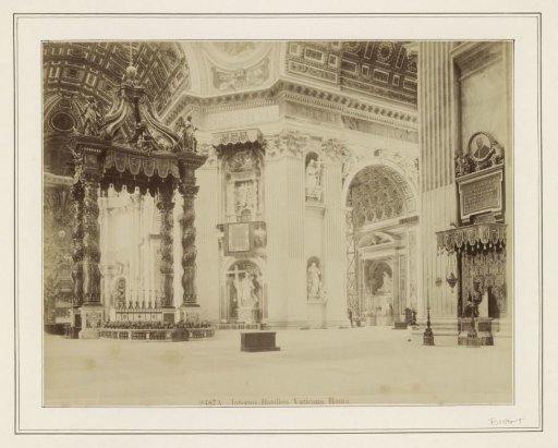 Interior of St. Peter's Basilica in Rome with Bernini's baldachin to the left