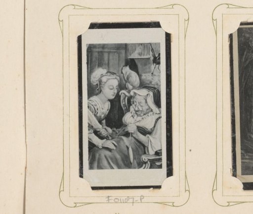 Reproduction of a drawing of Sleeping Beauty with the old woman