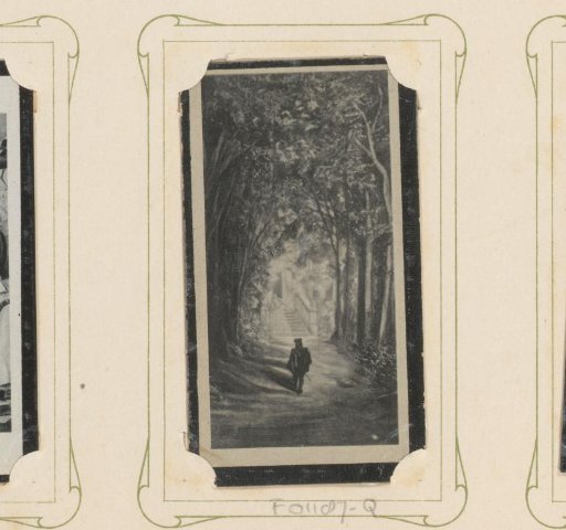 Reproduction of a drawing of the prince of Sleeping Beauty before the enchanted castle