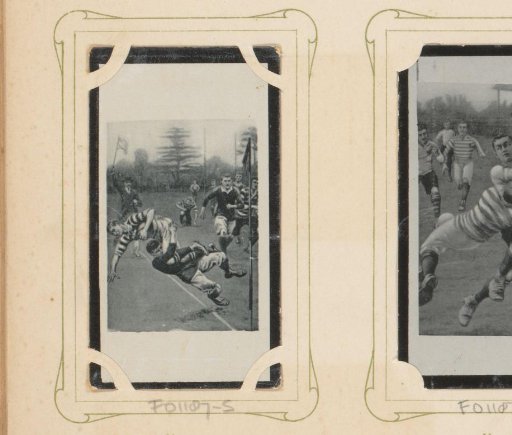 Reproduction of a drawing of players on the field during a rugby match