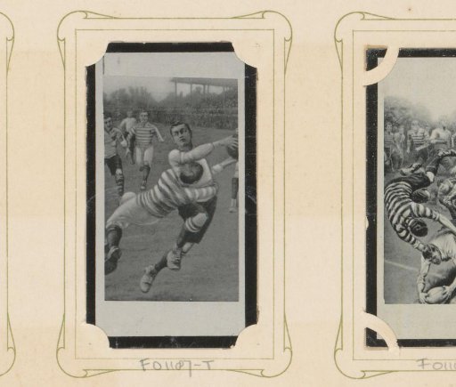 Reproduction of a drawing of two players in a duel during a rugby match