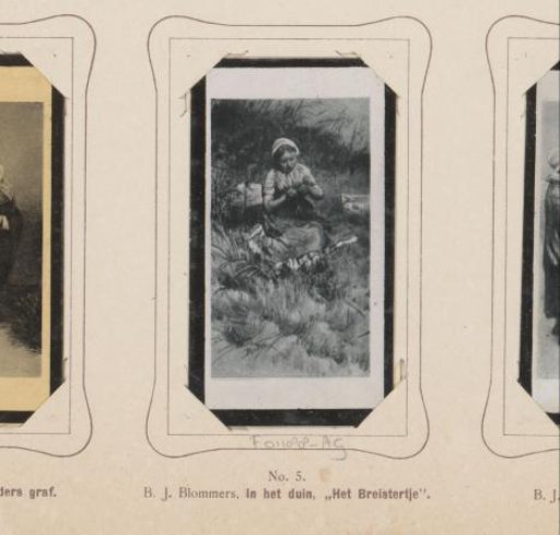 Reproduction of a painting of a knitting girl in the dunes after Bart Johannes Blommers