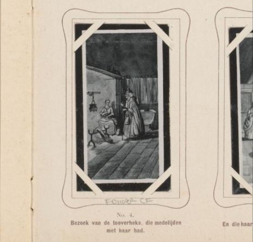 Reproduction of a drawing of the witch's visit to Cinderella