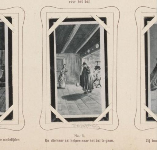 Reproduction of a drawing of the witch's visit to Cinderella