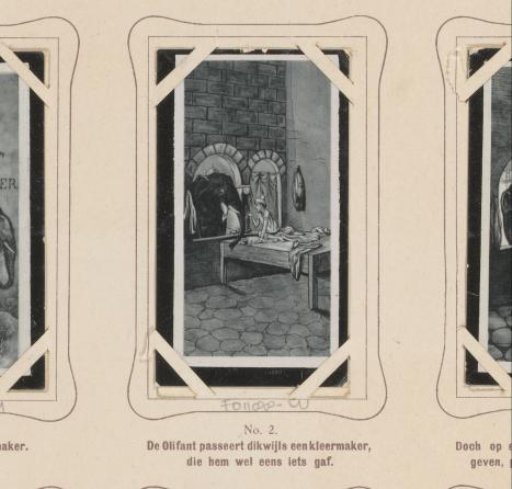 Reproduction of a drawing of a tailor and an elephant