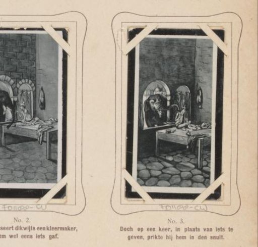 Reproduction of a drawing of a tailor pricking an elephant with his trunk
