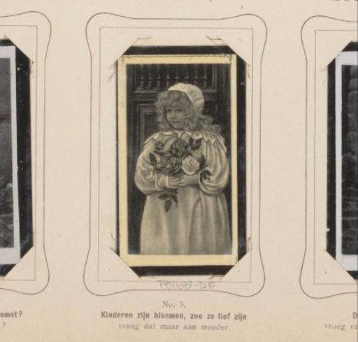 Reproduction of a drawing of a girl with flowers