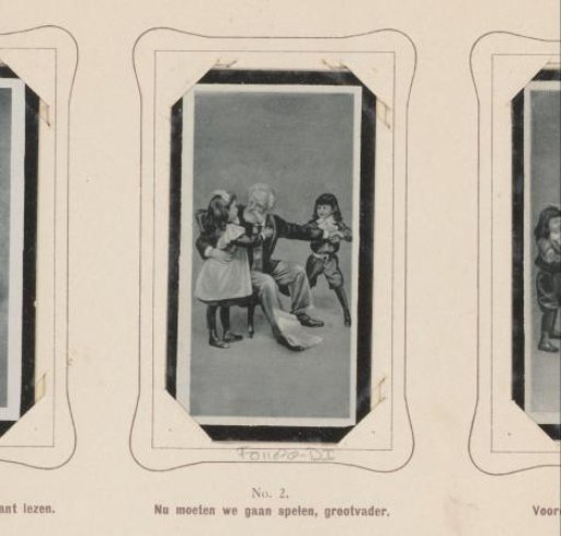 Reproduction of a drawing of a grandfather playing with his grandchildren