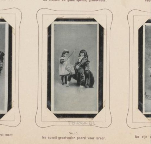 Reproduction of a drawing of a grandfather playing with his grandchildren