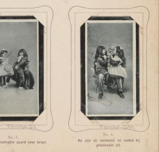 Reproduction of a drawing of a grandfather with his grandchildren on his lap