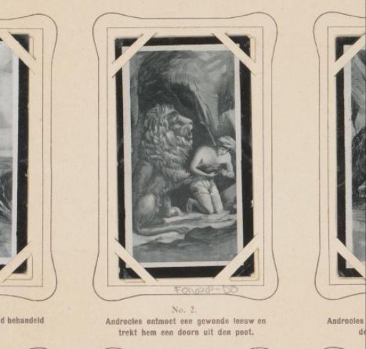 Reproduction of a drawing of Androclus removing the thorn from the lion's paw