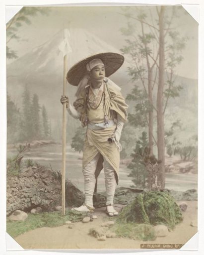 Portrait of a pilgrim on the way to Mount Fuji