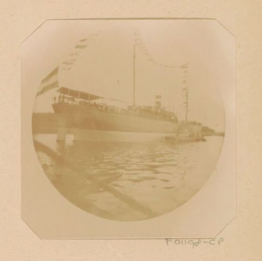 Decorated ship on the IJ during the Kaiser Celebrations in Amsterdam